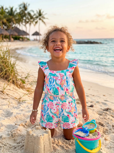 Ocean Vibes Toddler Girl Tropical island Romper Green
