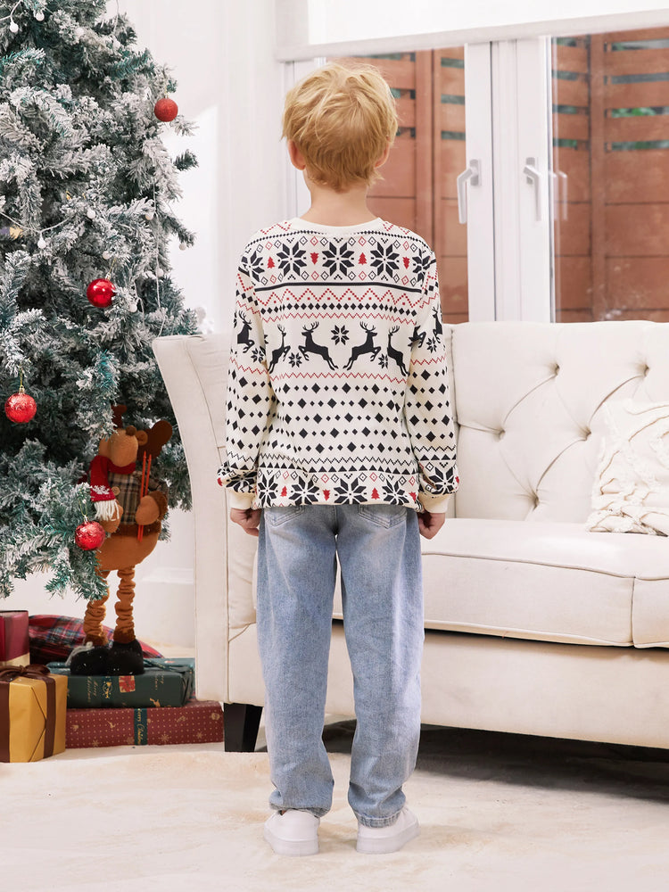 Christmas Reindeer Sweatshirt Big Graphic Long Sleeves Tops Beige