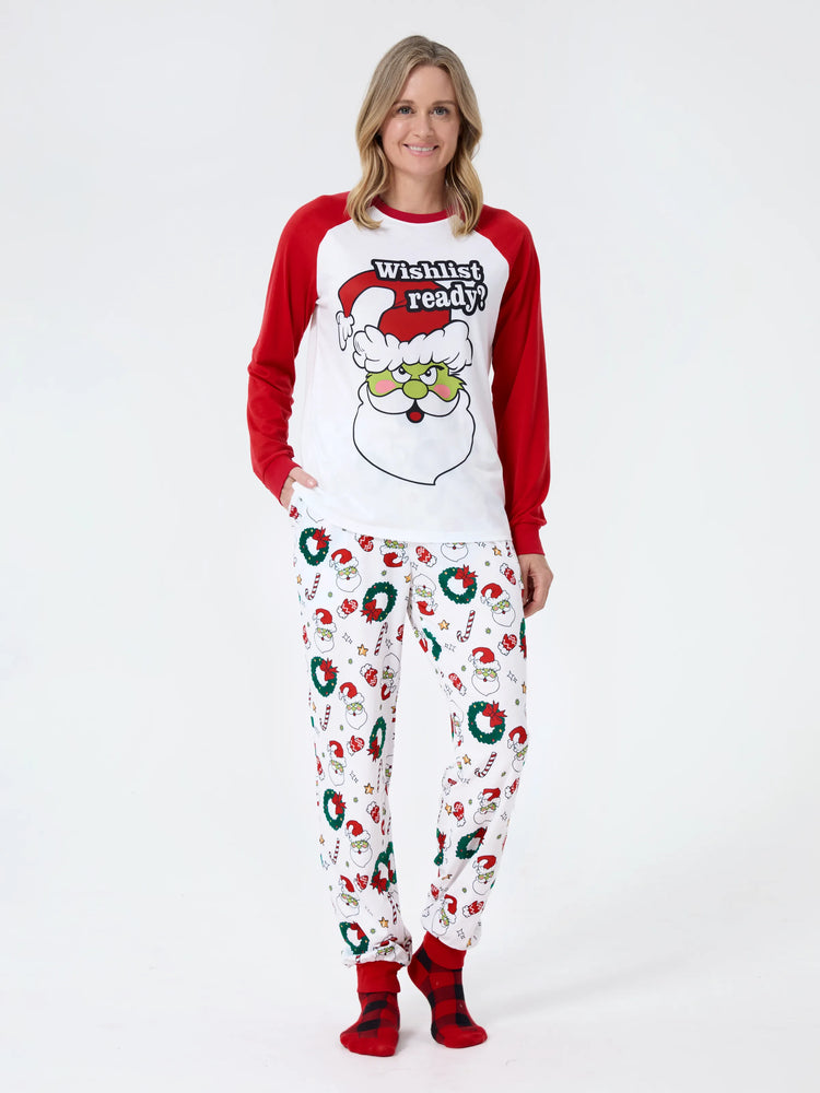 Christmas Matching Family Pajamas Set Christmas Grinch-themed Print PJS with Christmas Socks Red