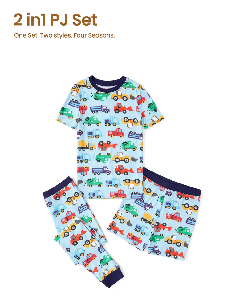 Pyjama de Noël/Halloween pour tout-petits/enfants Ensemble de pyjama 3 pièces en bambou Look 2 en 1 pour 4 saisons (coupe ajustée) Bleu clair