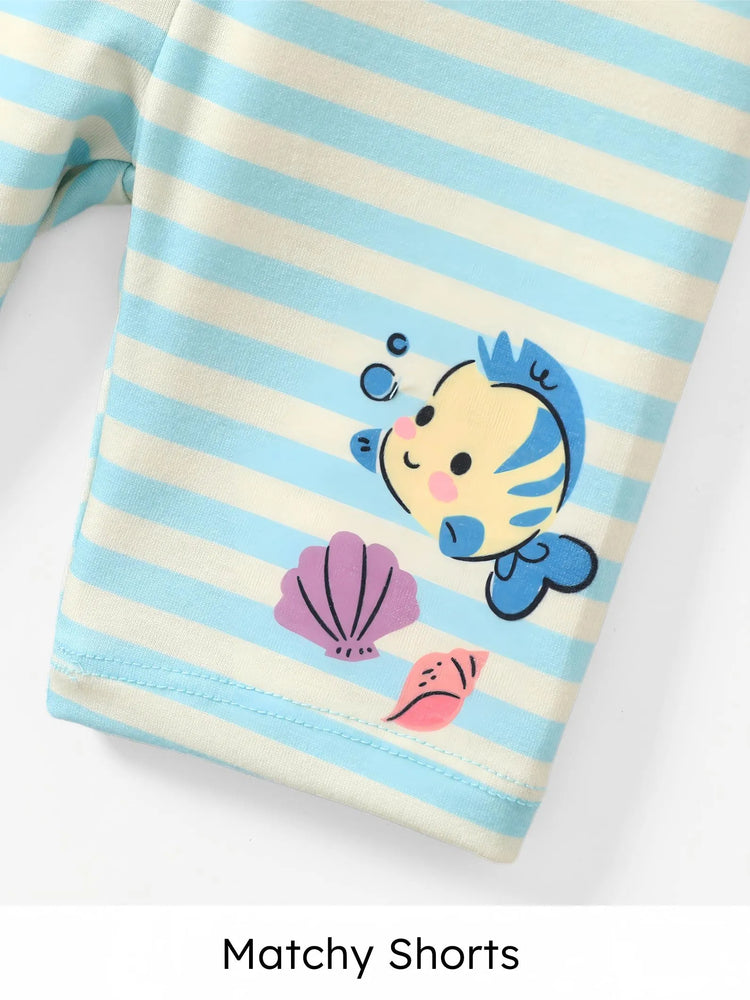 Disney Princess Toddler Girl 2pcs Naia™ Ariel Print Ruffled Top with Stripped Leggings Set BlueGreen