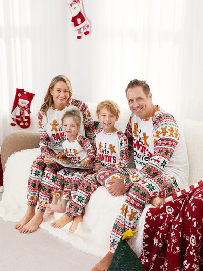 Pyjama de Noël familial assorti, motif biscuits du Père Noël, bonhomme en pain d'épices, avec chaussettes de Noël multicolores