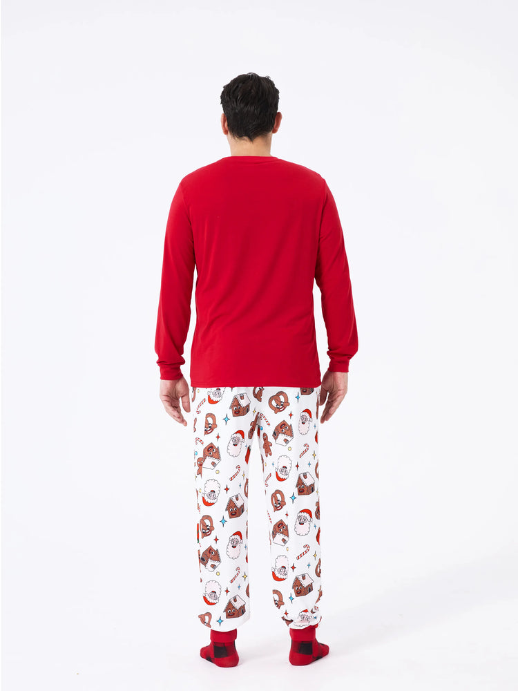 Christmas Matching Family Pajamas Set Glow in the Dark Gingerbread and Santa PJS with Christmas Socks Red