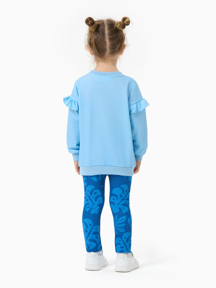 Disney Stitch Toddler/Kids Girl Stitch Ruffled Floral Print Top and Pants Set Blue