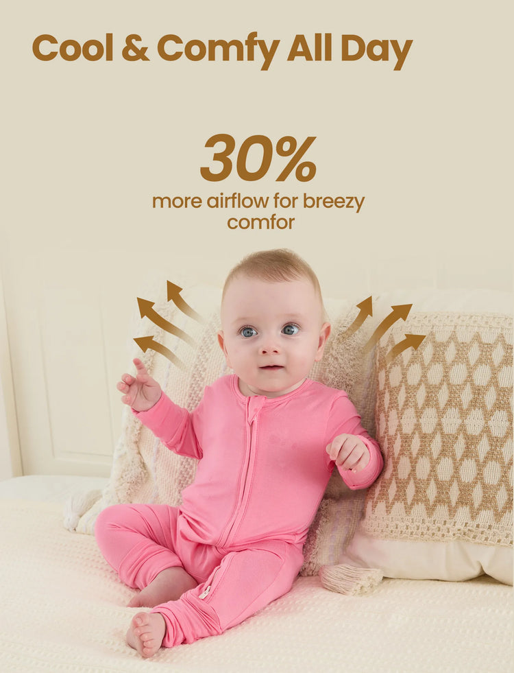 Bamboo Baby Boy / Girl 3-Pack Solid&Rainbow Printed 2-Way Zipper Anti Slip Long-sleeve Footie Pink