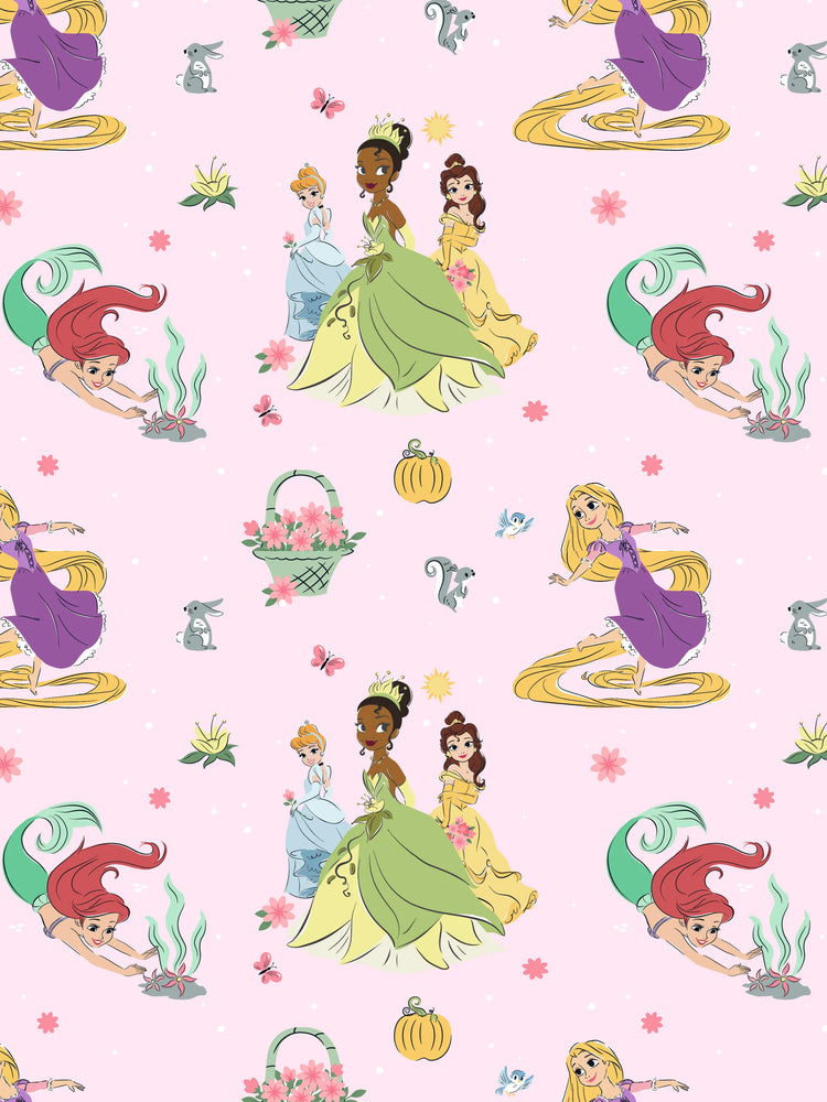 Disney Princess Bamboo Baby Girl Ariel/Belle/Tiana 2-Way Zip Onesies Anti Slip Long-sleeve Footie Pink
