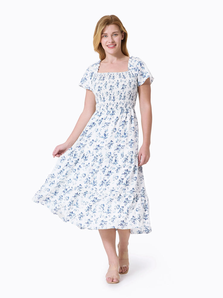 Mommy & me Outfit: Floral Smocking Casual Suit BLUEWHITE