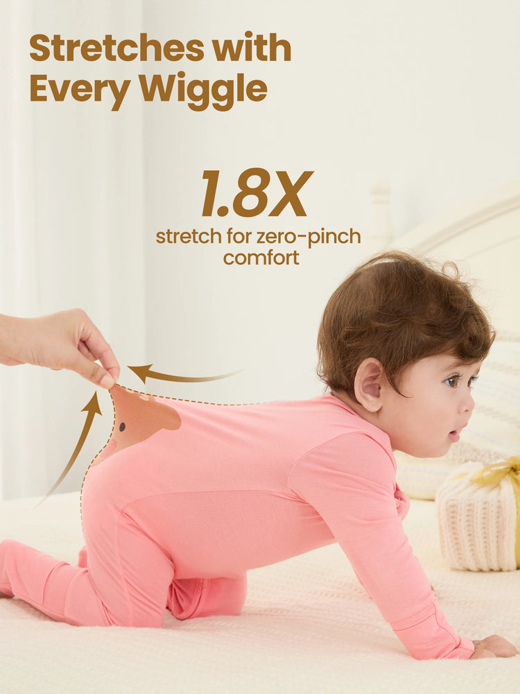 Bambus Baby Junge / Mädchen Kindliches Tiermuster 2-Wege-Reißverschluss Strampler Footie  Orange Rot