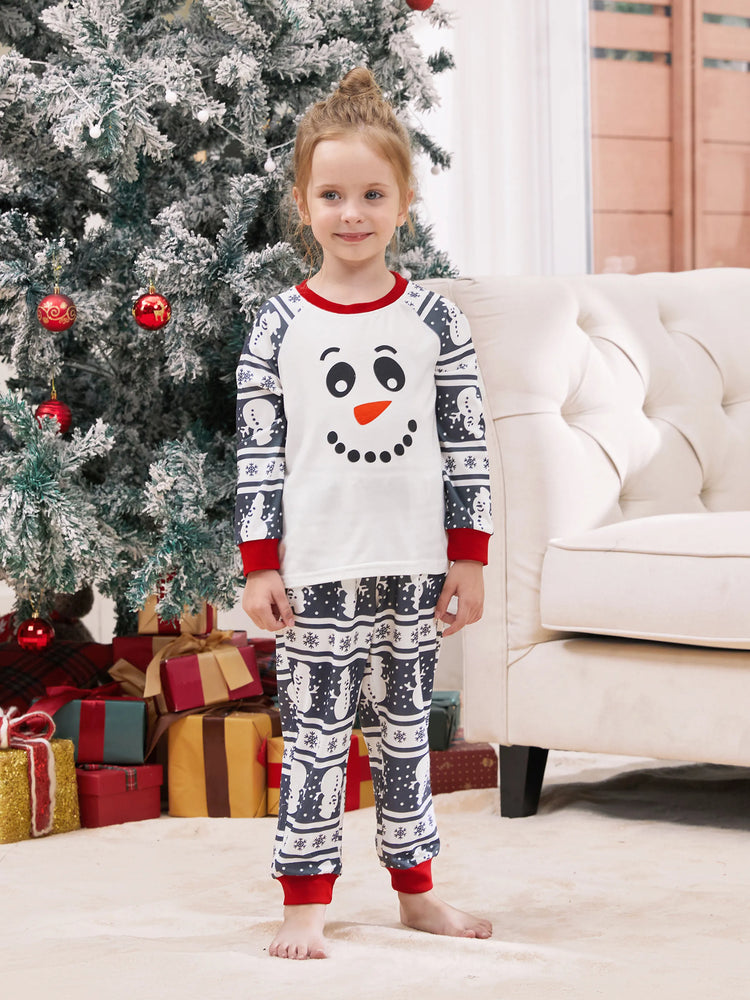 Pyjama de Noël assorti, motif bonhomme de neige, manches longues, chaussettes de Noël, gris foncé