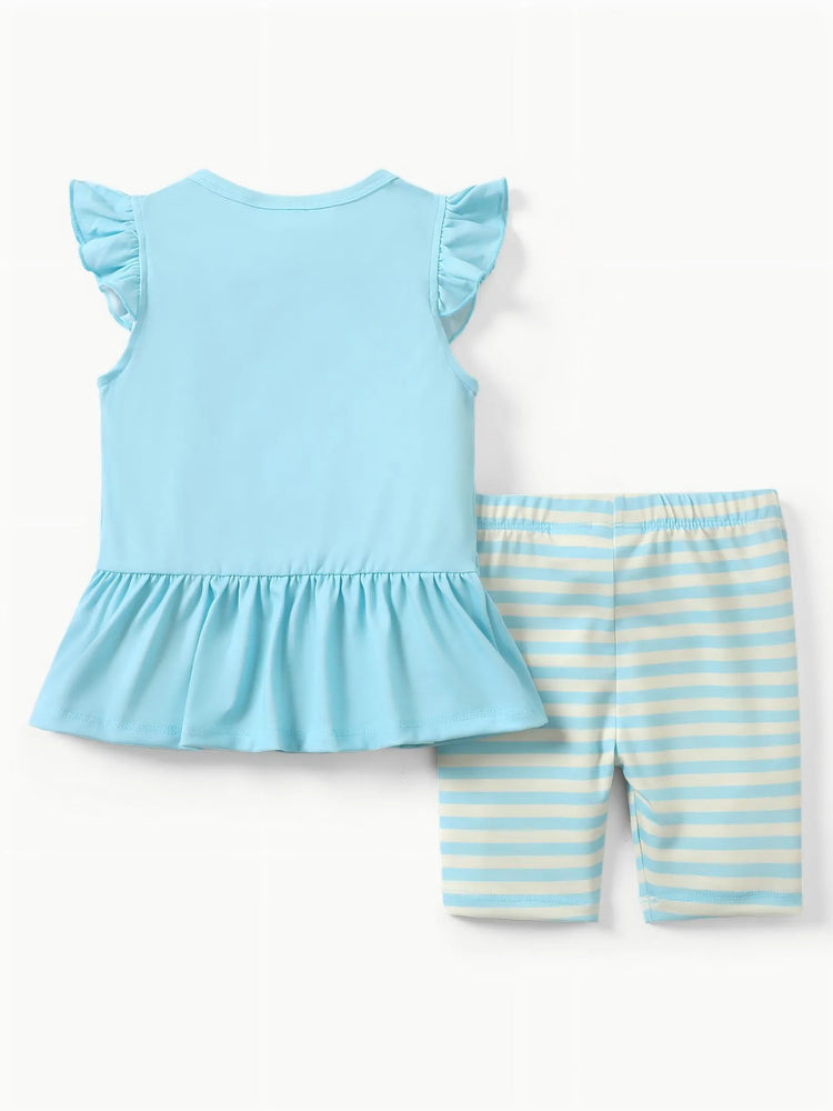 Disney Princess Toddler Girl 2pcs Naia™ Ariel Print Ruffled Top with Stripped Leggings Set BlueGreen