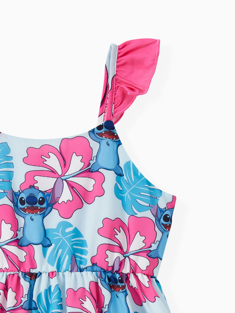Mommy and Me Disney Stitch Family Matching Naia™ Stitch and Hawaii Style Floral Print Sleeveless Dress/Onesie／Shirt Multi-color