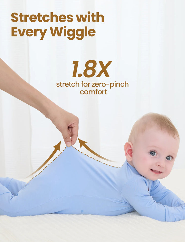 Bamboo Baby Boy/Girl 2-Pack Solid&Bee Printed 2-Way Zipper Anti Slip Footie Blue