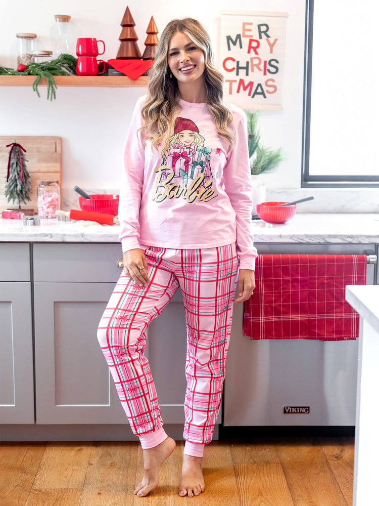 Ensemble pyjama ajusté Barbie Noël Maman et coton bio rose