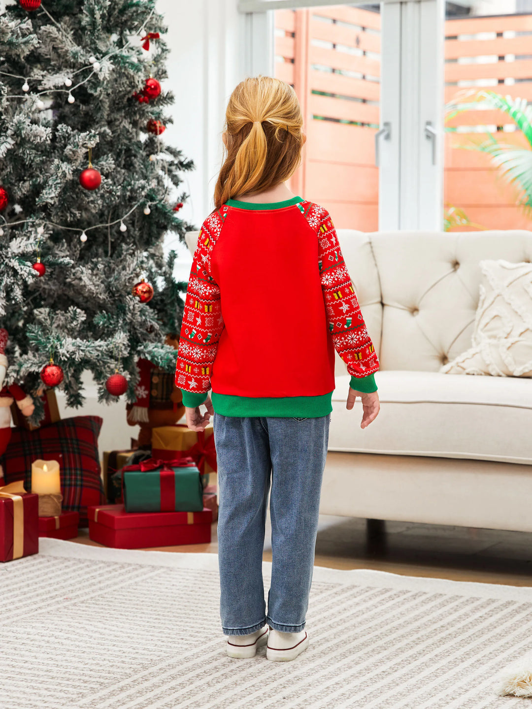 SpongeBob SquarePants Family matching 1pc Christmas Pattern Long-sleeve Sweatshirt/Jumpsuit 
 Red