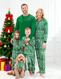 Christmas Matching Family Pajamas Set Gingerbread Man and Snowflake Pattern Long-sleeve Green PJS with Christmas Socks Dark Green