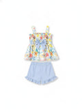 Ocean Vibes Toddler Girl Bow Ruffle Top & Shorts Set Blue