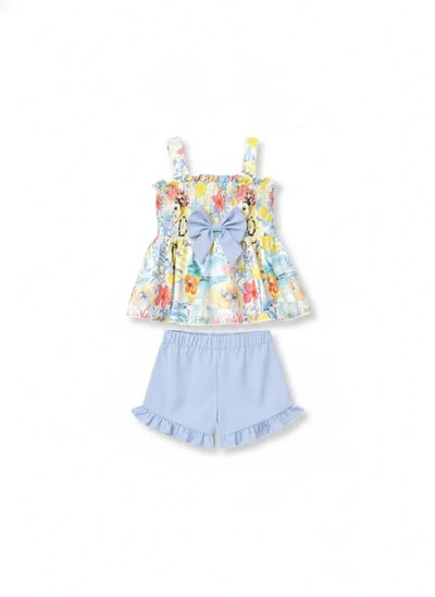 Ocean Vibes Toddler Girl Bow Ruffle Top & Shorts Set Blue