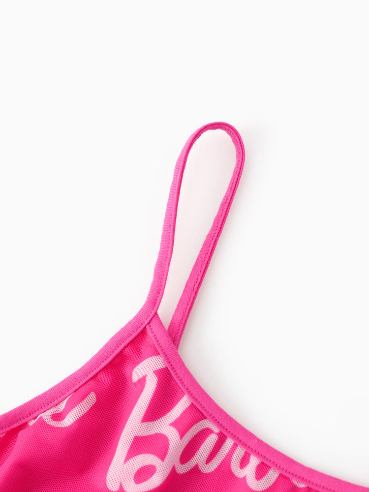 Barbie Mommy and Me Sleeveless Allover Print Strappy Dresses Hot Pink