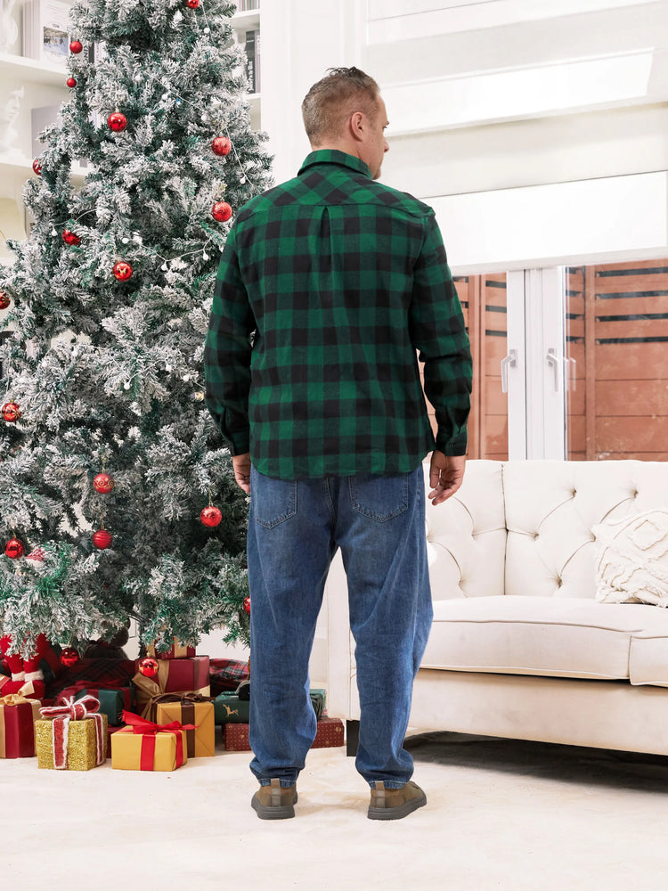 Ensembles familiaux assortis : chemise à manches longues à carreaux verts ou robe en tulle vert foncé