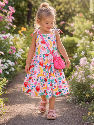 Fresh Market Toddler Girl Fruit Tiered Dress with Bag Multi-color