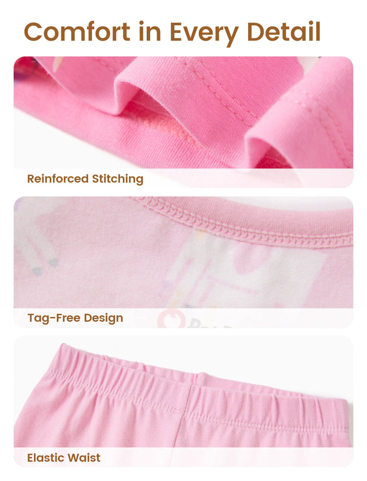 Kleinkind / Kinder 4-teiliger Pyjama aus Bio-Baumwolle 4-in-1 eng anliegendes Pajama-Set für Mädchen rosa