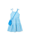 Fresh Market Toddler Girl Checkered Tiered Dress with Bag Blue