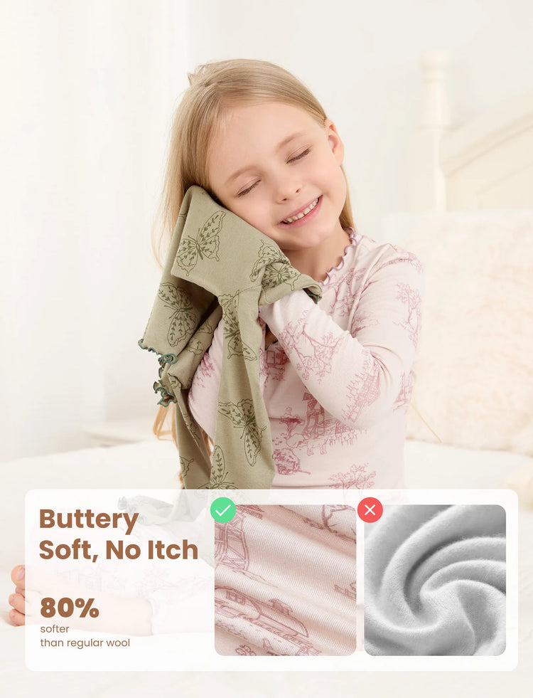 Toddler / Kids Pajamas 2-piece Pajama Set with Soft Tencel Lyocell Wool Blend (Snug-Fitting ) Light Pink