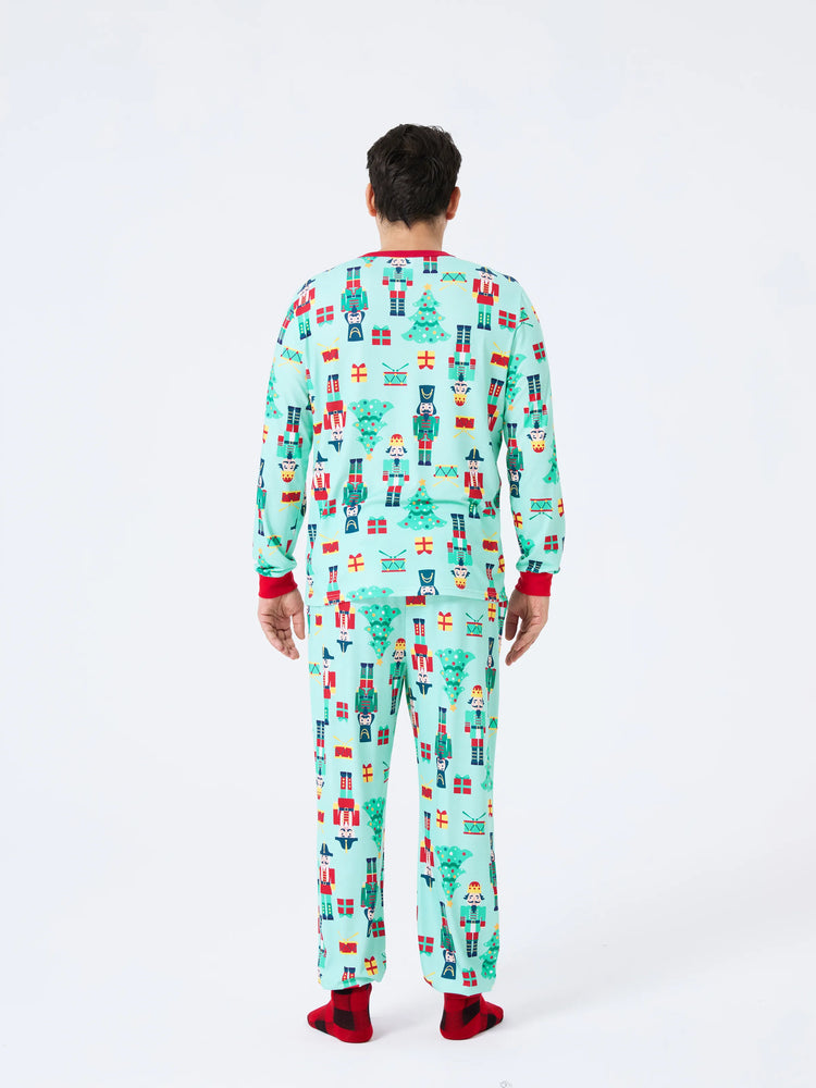 Christmas Matching Family Pajamas Set Soldier and Christmas Tree Print PJS with Christmas Socks Pale Green