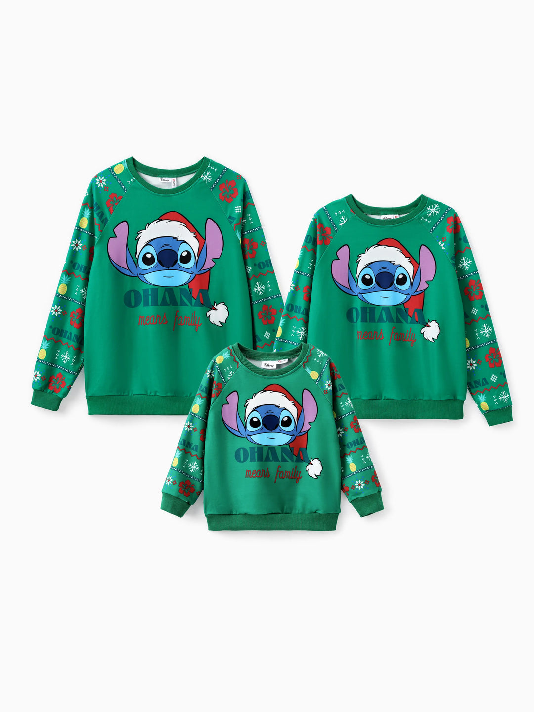 Disney Stitch Family Passender Weihnachtsstich mit Weihnachtsmütze Langarm-Sweatshirt  grün