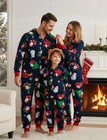 Green Christmas Family Pajamas Sets 3D Reindeer Hooded Santa Allover Print Onesies Pajamas blueblack