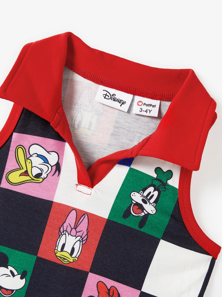 Mommy and Me Disney Mickey and Friends Family Matching Naia™ Colorful Checkered Pattern Top/Sleeveless Dress/Onesie Multi-color
