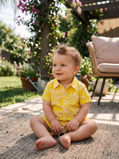 Fresh Market Baby Boy Pineapple Shirt & Shorts Set Yellow