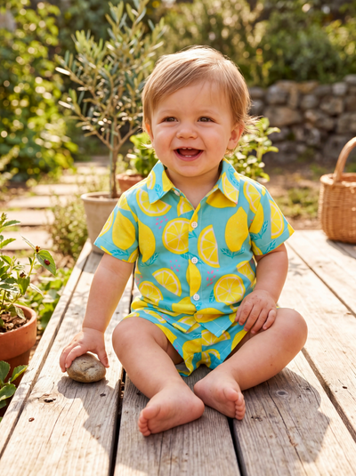 Fresh Market Baby Boy Pineapple Shirt & Shorts Set Turquoise