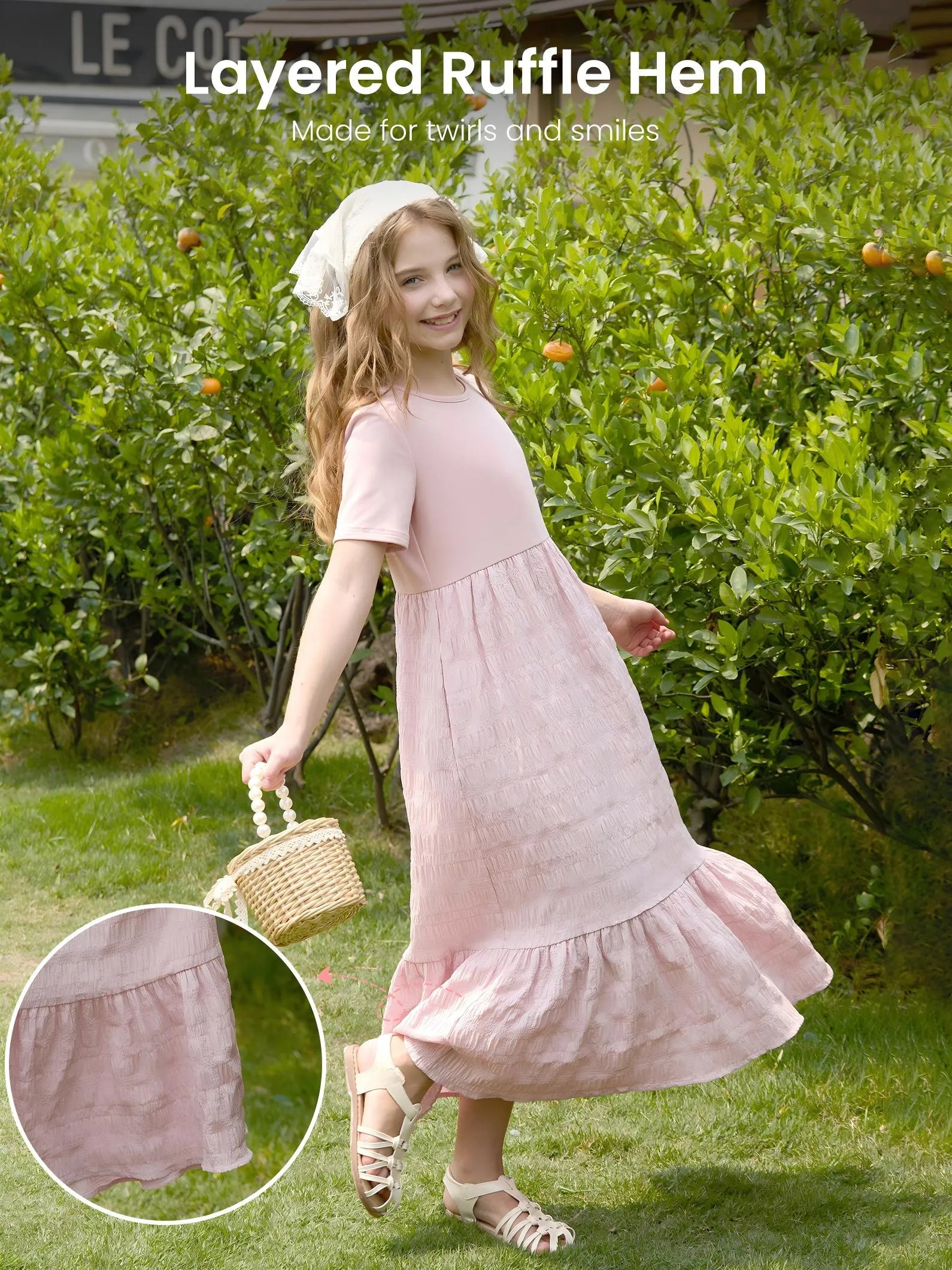 Kid Girl Ruffled Boho Casual Maxi Dress with Pockets Pink, Pink / 6-7 Years Kid Girl Ruffled Boho Casual Maxi Dress with Pockets Pink, Pink / 6-7 Years