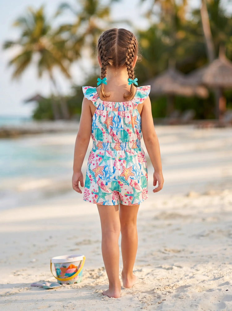 Ocean Vibes Toddler Girl Tropical island Romper Green