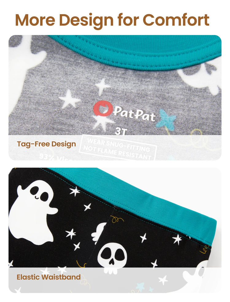 Pyjama de Noël/Halloween pour tout-petits/enfants, ensemble de pyjama 3 pièces en bambou, look 2 en 1 pour 4 saisons (ajustement parfait), noir