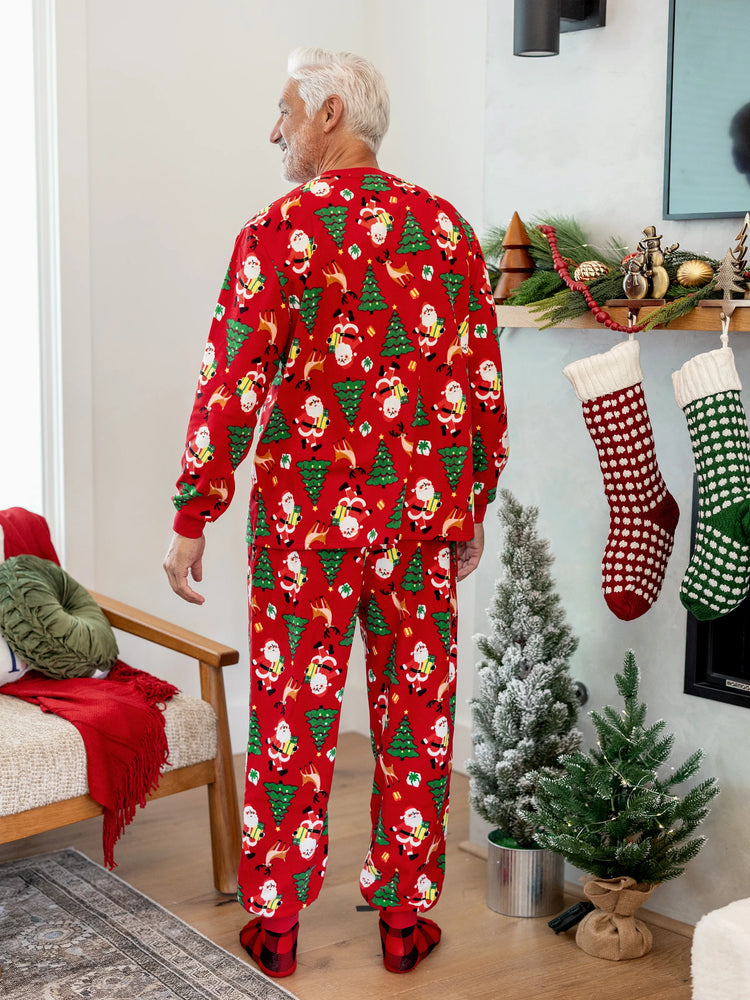 Weihnachten Passendes Familienpyjama-Set Weihnachtsmann und Weihnachtsbaum Print Rot PJS mit Weihnachtssocken rot