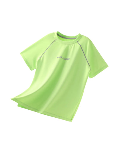 PatPat Lightflow Activewear Kid Boy Athletic Ultra Lightweight & Quick Dry Short Sleeve T-Shirt Green
