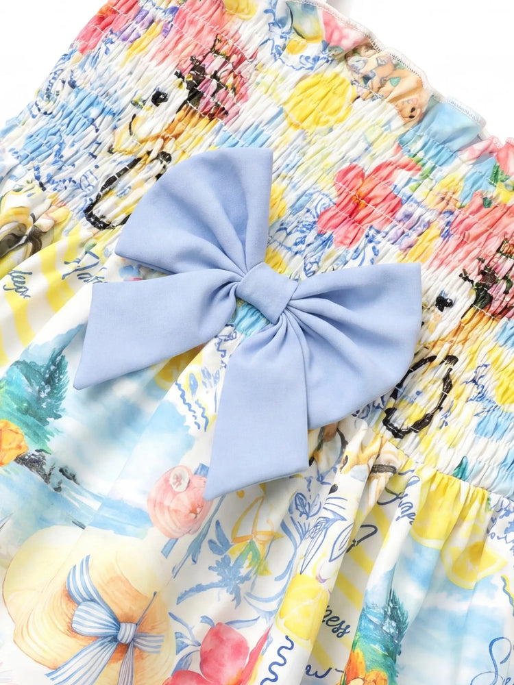 Ocean Vibes Toddler Girl Bow Ruffle Top & Shorts Set Blue