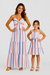 Mommy and Me Family Matching Blue Short-sleeve Tee or Colorful Stripe Camisole Dress Multi-color