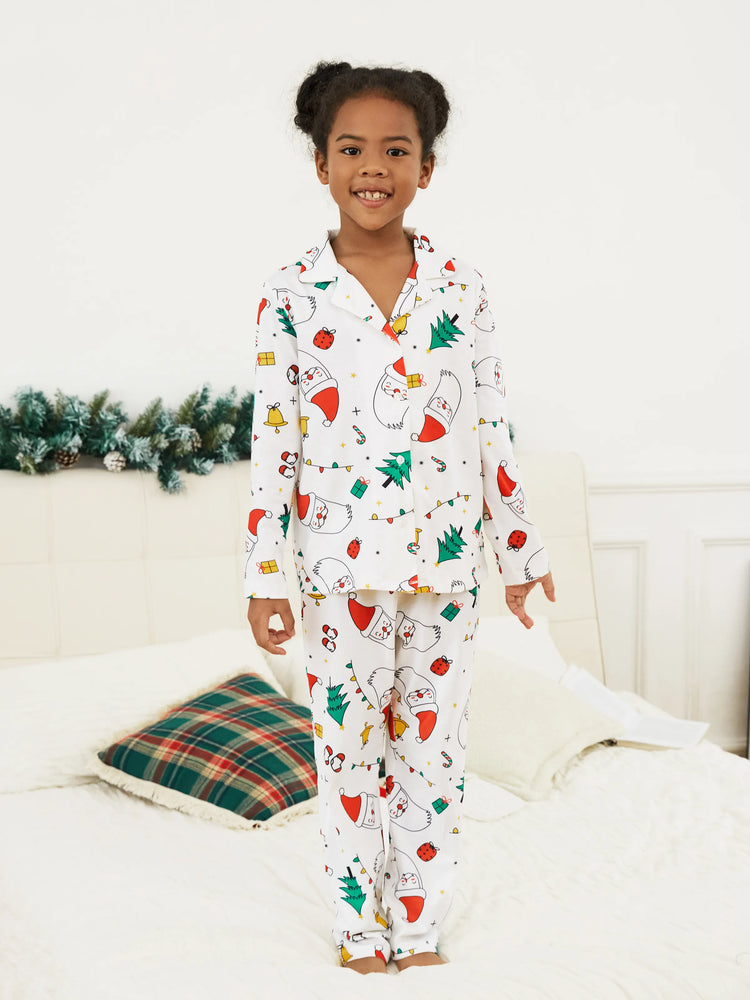 Ensemble pyjama de Noël à manches longues et imprimé coloré pour toute la famille, avec chaussettes de Noël blanches