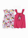 Disney Mickey and Friends Baby Girl 2pcs Minnie Bamboo Ruffled Allover Print Romper Hot Pink