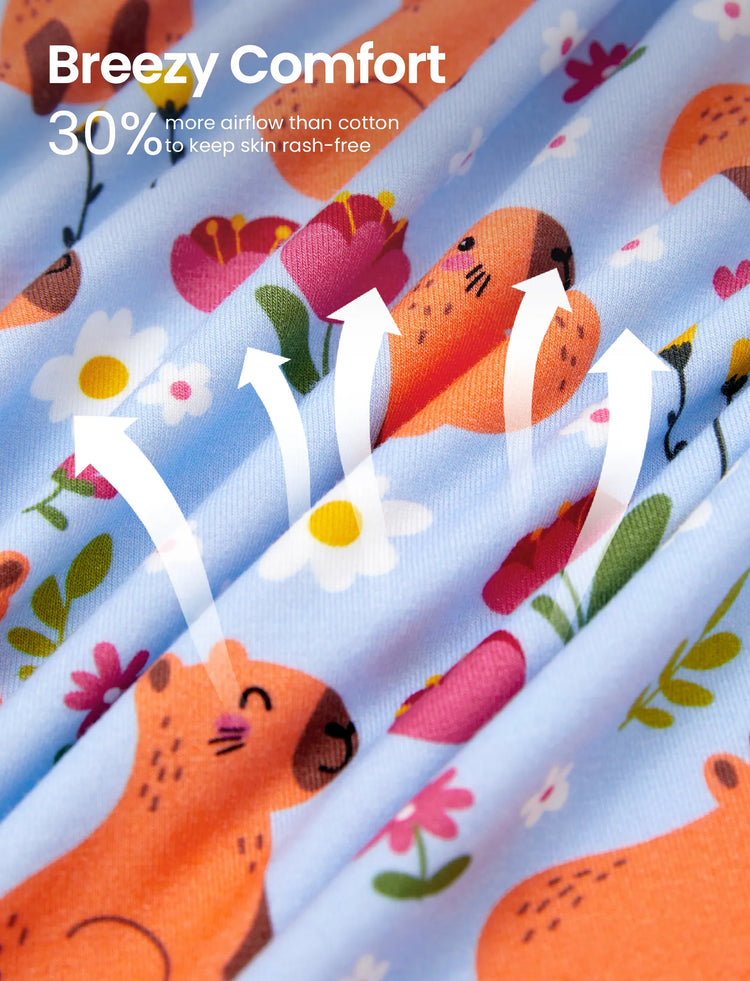 Pyjama de Noël/Halloween 2 pièces en bambou avec imprimé enfantin pour bébé/enfant (coupe ajustée) bleu