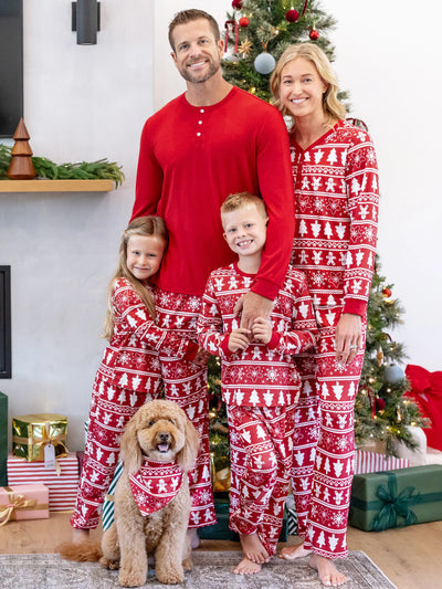 Ensemble pyjama de Noël assorti pour toute la famille, imprimé pain d'épices et sapin de Noël, rouge, avec chaussettes de Noël rouges