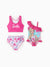 Barbie Mommy & Me Girls Ruffled Tropical Floral Print Swimsuit Hot Pink