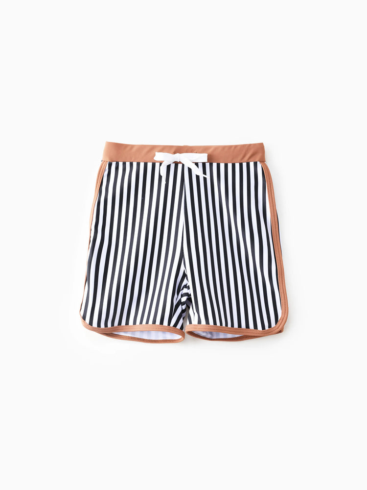 Toddler Boy Vertical Stripe Drawstring Swim Drunks Khaki
