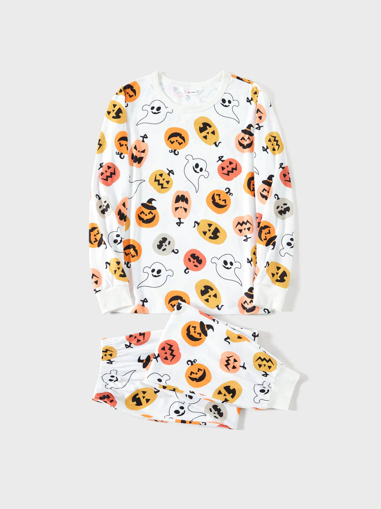 Pyjama assorti pour toute la famille, imprimé citrouille et fantôme, blanc, pour Halloween