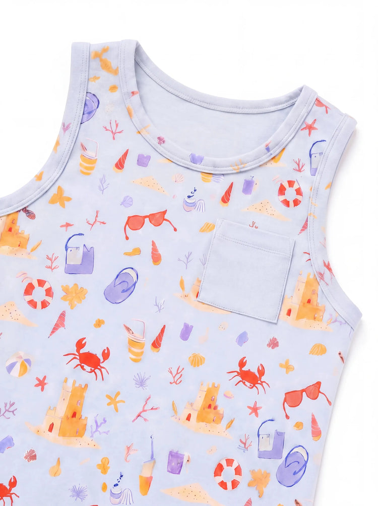 Ocean Vibes Baby Boy Beach Print Shorts Set Light Blue