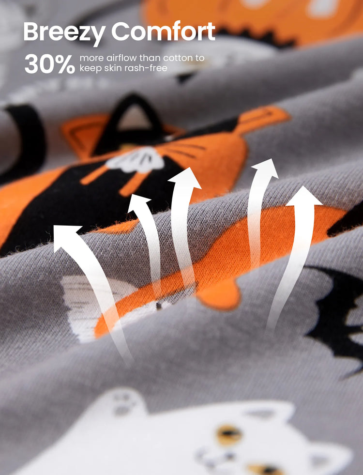 Pyjama de Noël/Halloween pour tout-petits/enfants, ensemble de pyjama 3 pièces en bambou, look 2 en 1 pour 4 saisons (ajustement parfait), gris