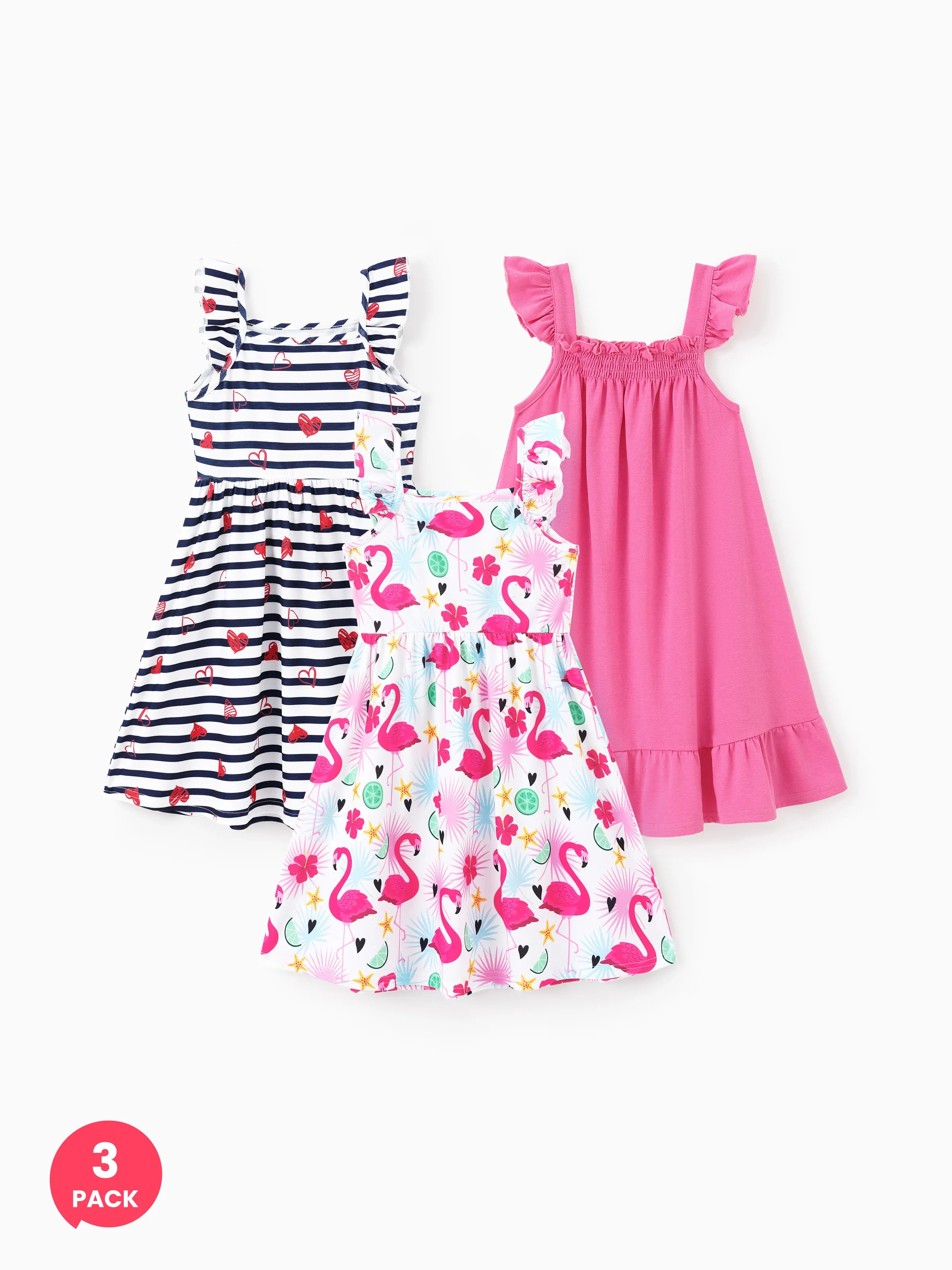3-Pack Toddler/Kid Girl Childlike Flutter-Sleeve Dresses Hot Pink, Hot Pink / 8-9 Years 3-Pack Toddler/Kid Girl Childlike Flutter-Sleeve Dresses Hot Pink, Hot Pink / 8-9 Years